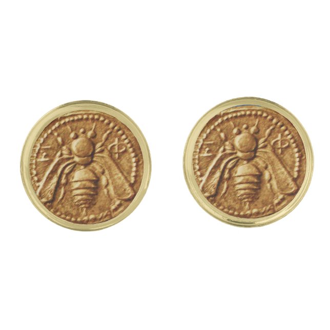 ANTIQUE GREEK HONEY BEE COIN Printed Cufflinks (Front)