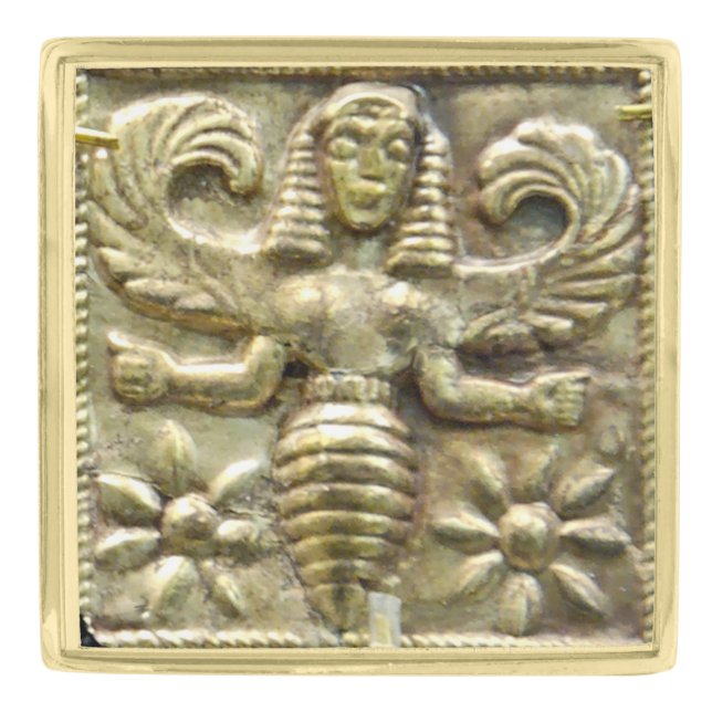 ANTIQUE GREEK HONEY BEE GODDESS GOLD FINISH LAPEL PIN (Front)