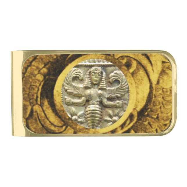 ANTIQUE GREEK HONEY BEE GODDESS GOLD FINISH MONEY CLIP (Front)