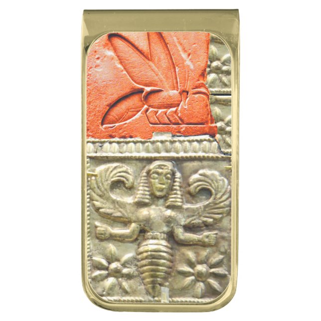 ANTIQUE GREEK HONEY BEE GODDESS GOLD FINISH MONEY CLIP (Front Vertical)