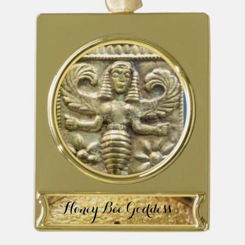 ANTIQUE GREEK HONEY BEE GODDESS GOLD PLATED BANNER ORNAMENT