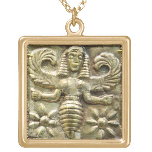 ANTIQUE GREEK HONEY BEE GODDESS GOLD PLATED NECKLACE