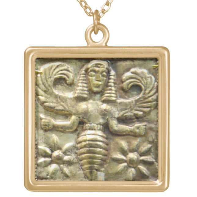 ANTIQUE GREEK HONEY BEE GODDESS GOLD PLATED NECKLACE (Front)