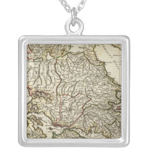 Antique Greek Map Silver Plated Necklace