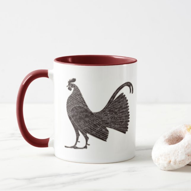 Antique Greek Rooster Design Mug (With Donut)