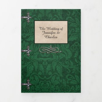 Antique Green Book Fairy Tale Wedding Photo Tri-fold Invitation by Myweddingday at Zazzle