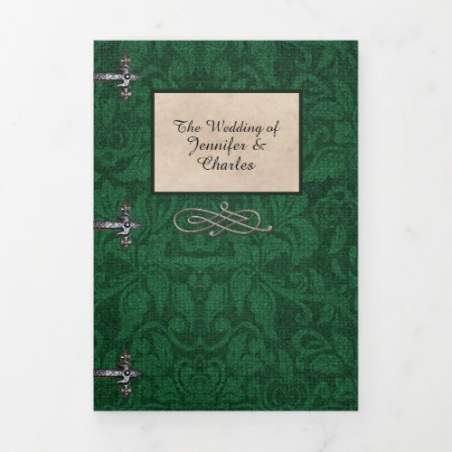 Antique Green Book Fairy Tale Wedding Photo Tri_Fold Invitation