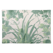 Antique Green Botanical elegant Fabric Placemat