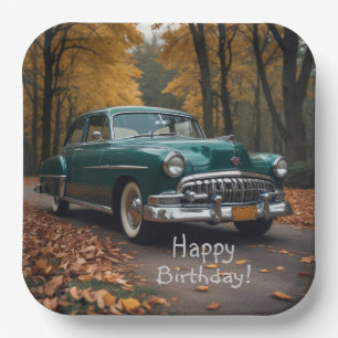 Antique Green Car Paper Plates