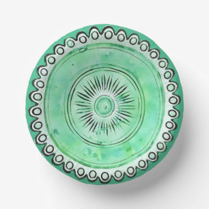 Antique Green Glass Sunburst Faux China Paper Bowls
