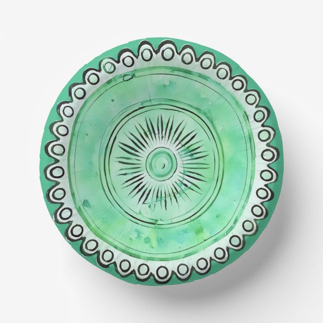 Antique Green Glass Sunburst Faux China Paper Bowls (Front)
