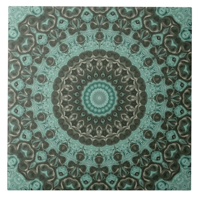 Antique Green Mandala Pattern Design Ceramic Tile (Front)