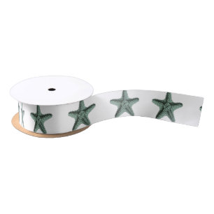Antique Green Ocean Starfish Illustration Satin Ribbon
