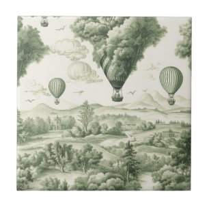 Antique Green Toile de Jouy Pastoral Pattern Ceramic Tile