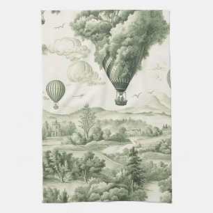 Antique Green Toile de Jouy Pastoral Pattern Kitchen Towel