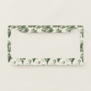 Antique Green Toile de Jouy Pastoral Pattern License Plate Frame