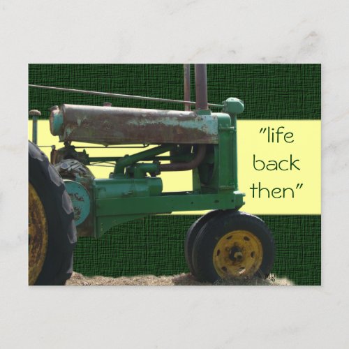Antique Green Tractor postcard_ customize Postcard