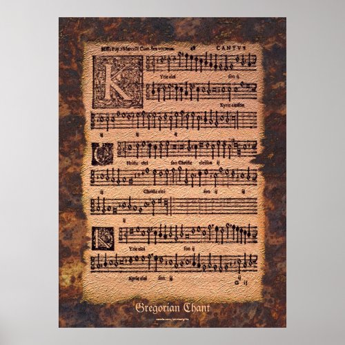 Antique Gregorian Chant Sheet Music Art Poster