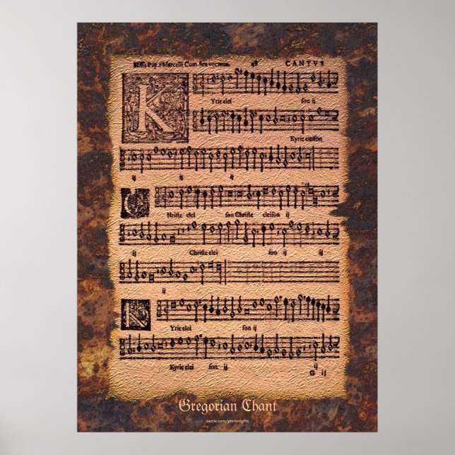 Antique Gregorian Chant Sheet Music Art Poster (Front)