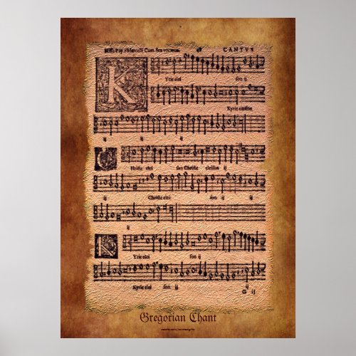 Antique Gregorian Chant Sheet Music Art Poster