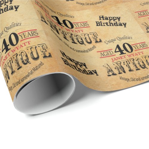 Antique Grunge Birthday  40th Birthday Wrapping Paper