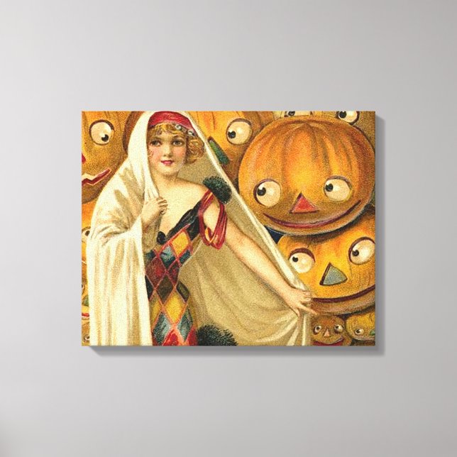 Antique Halloween Jack O Lantern Costume Woman Canvas Print (Front)
