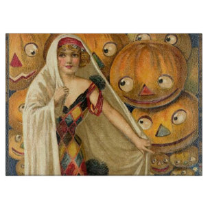Antique Halloween Jack O Lantern Costume Woman Cutting Board