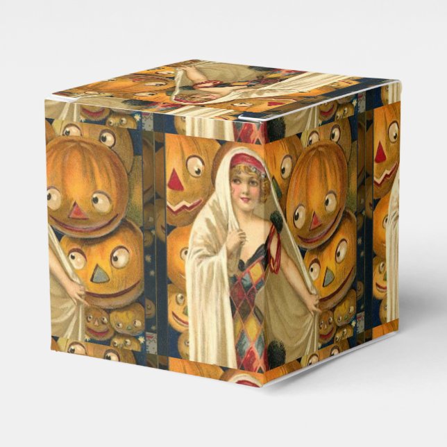 Antique Halloween Jack O Lantern Costume Woman Favor Boxes (Front Side)