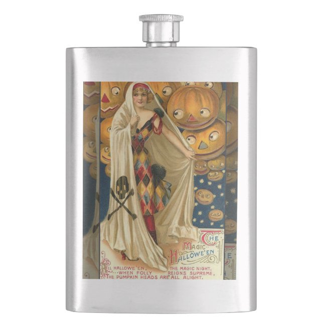 Antique Halloween Jack O Lantern Costume Woman Hip Flask (Front)