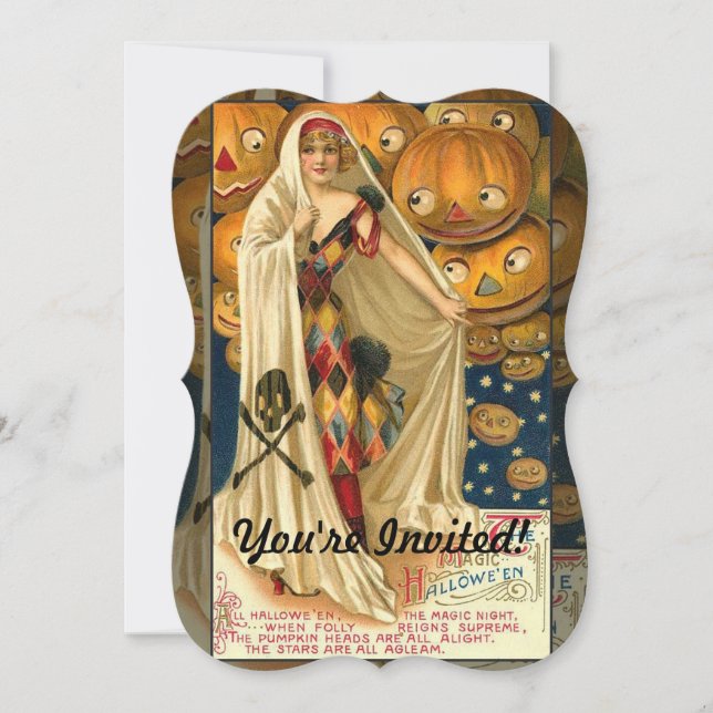 Antique Halloween Jack O Lantern Costume Woman Invitation (Front)