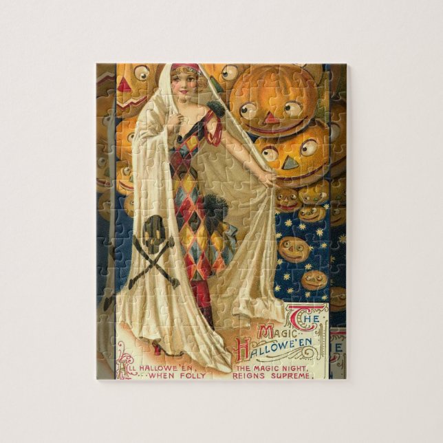 Antique Halloween Jack O Lantern Costume Woman Jigsaw Puzzle (Vertical)