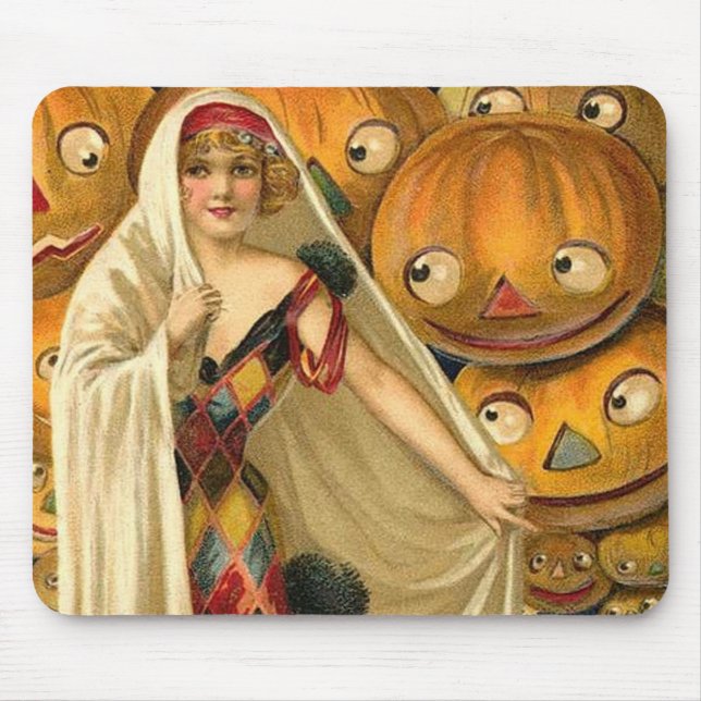 Antique Halloween Jack O Lantern Costume Woman Mouse Pad (Front)