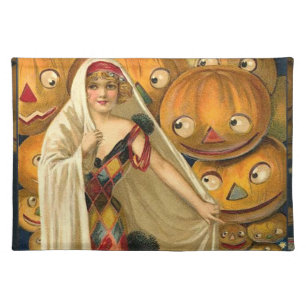 Antique Halloween Jack O Lantern Costume Woman Placemat