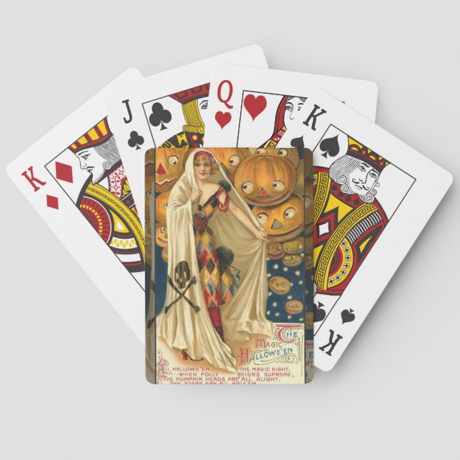 Antique Halloween Jack O Lantern Costume Woman Poker Cards (Back)