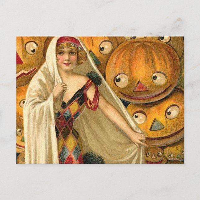 Antique Halloween Jack O Lantern Costume Woman Postcard (Front)