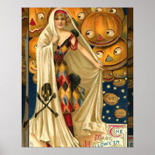 Antique Halloween Jack O Lantern Costume Woman Poster