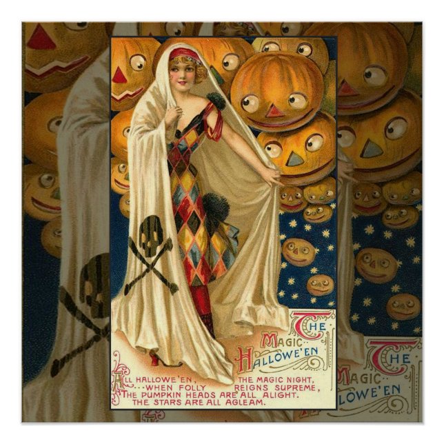 Antique Halloween Jack O Lantern Costume Woman Poster (Front)