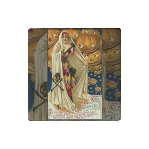 Antique Halloween Jack O Lantern Costume Woman Stone Magnet