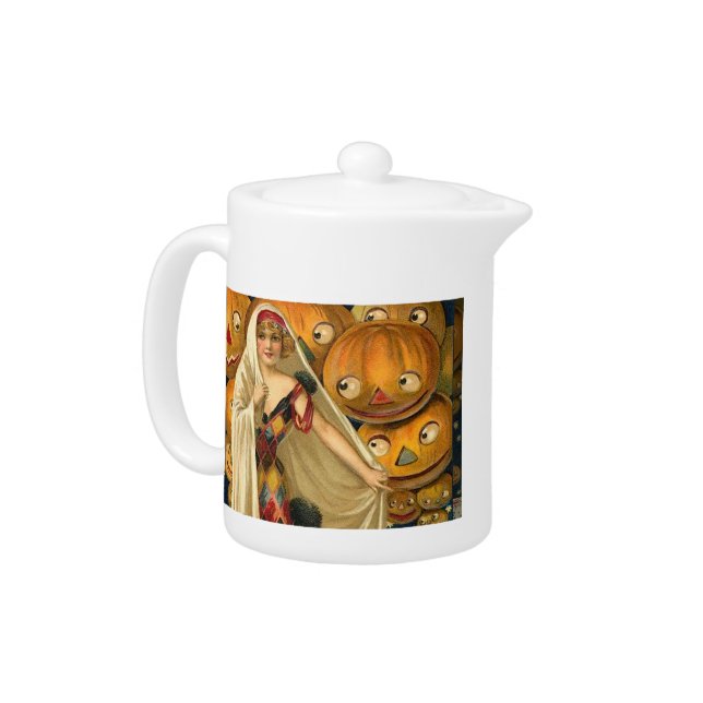 Antique Halloween Jack O Lantern Costume Woman Teapot (Left)