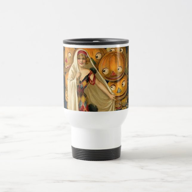 Antique Halloween Jack O Lantern Costume Woman Travel Mug (Center)