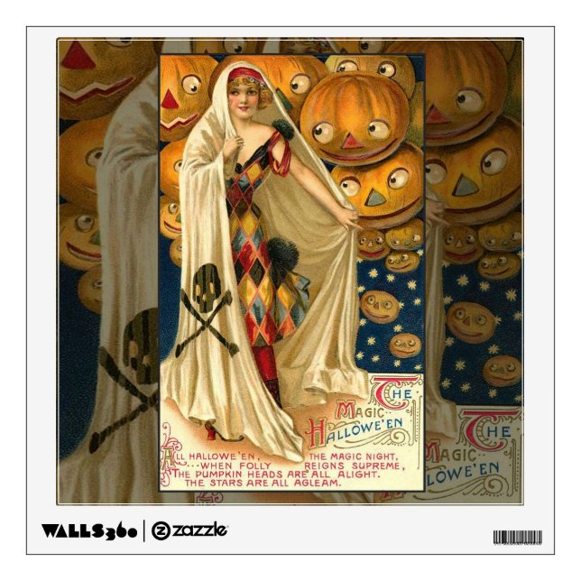 Antique Halloween Jack O Lantern Costume Woman Wall Sticker (Front)