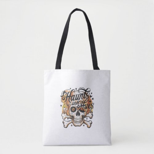 Antique Halloween Poster Haunts and Hues Skull Tote Bag