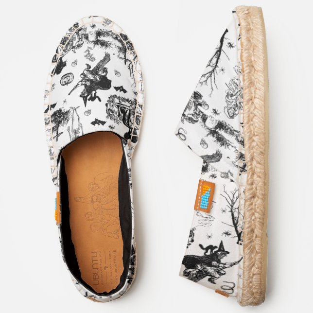 antique halloween witch ghoul skeleton toile goth espadrilles (Side)