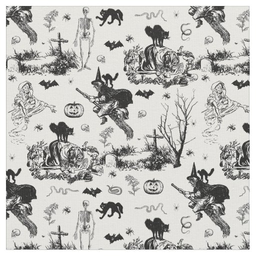 antique halloween witch ghoul skeleton toile goth fabric