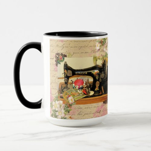 Antique Hand Crank Sewing Machine  Notions Mug