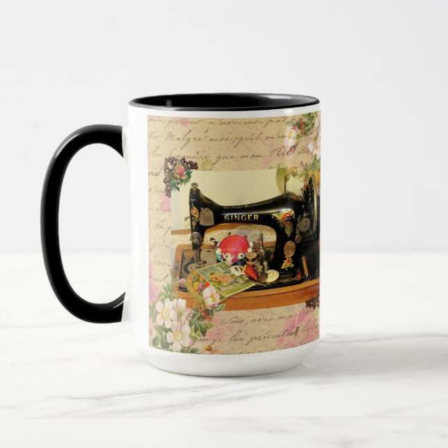 Antique Hand Crank Sewing Machine & Notions Mug (Left)