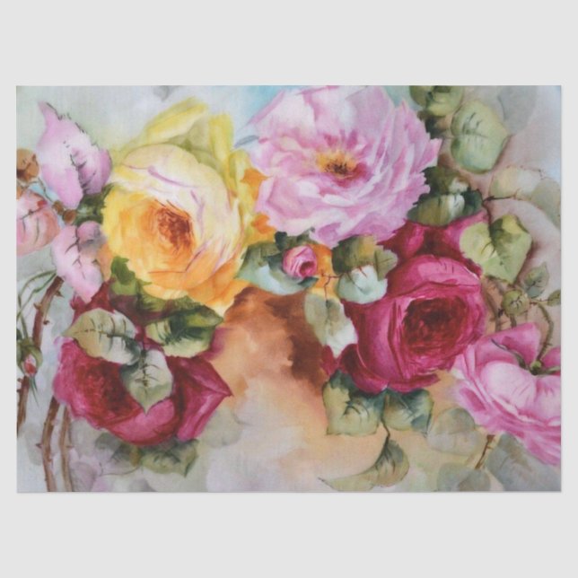 Antique Hand Painted Limoges Roses Gift Tissue Tis Paper (Front)