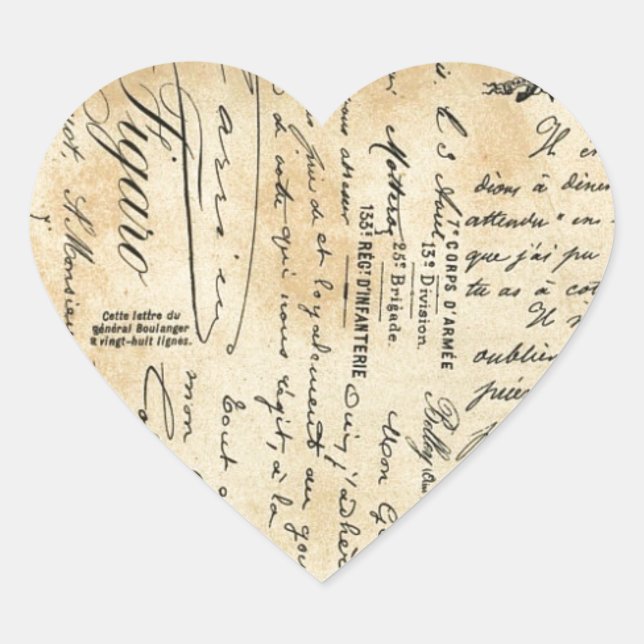 Antique Handwriting Heart Sticker (Front)
