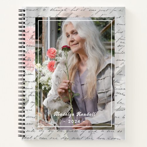 Antique Handwritten Lettering Personalized Photo Notebook