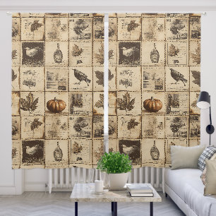 Antique Harvest Pumpkin Maple Leaf Sepia Blackout Curtains